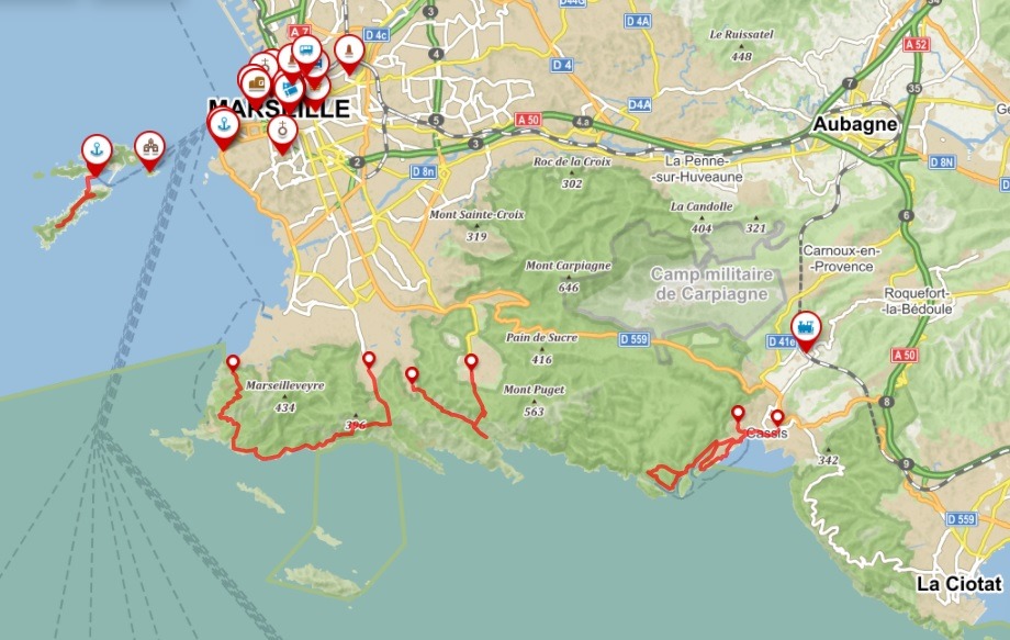 Mapa Marseille a okolí