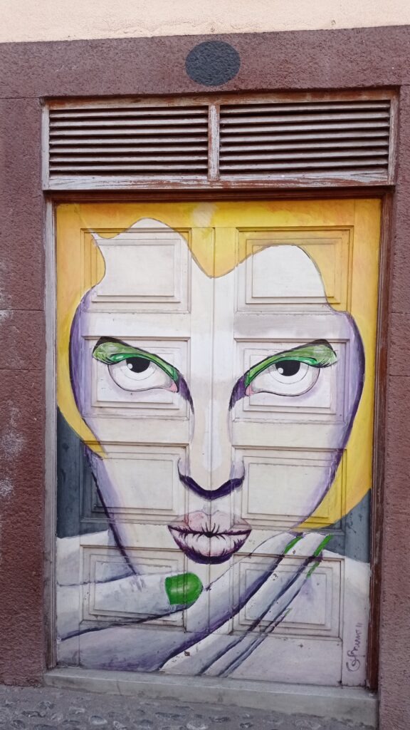 dveře, na kterých je namalovaný obličej