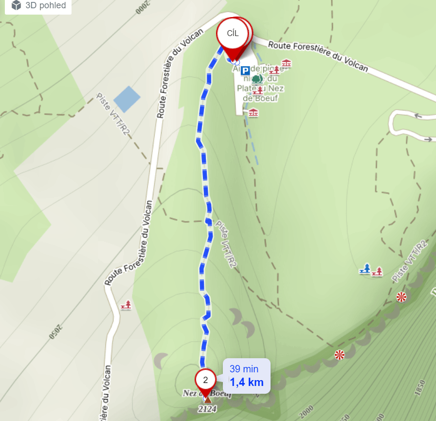 Mapa s trasou na horu Nez de Boeuf