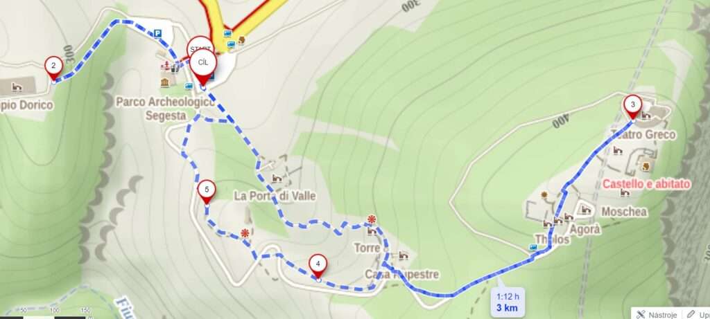 Mapa trasy v okolí Segesta