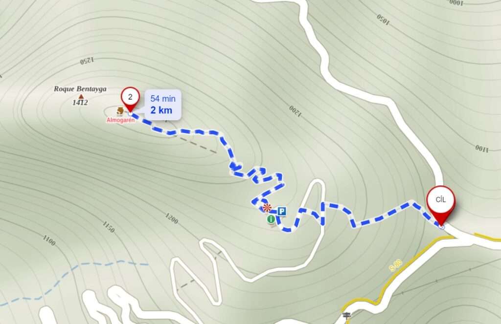 Mapa trasy na Roque Bentayga