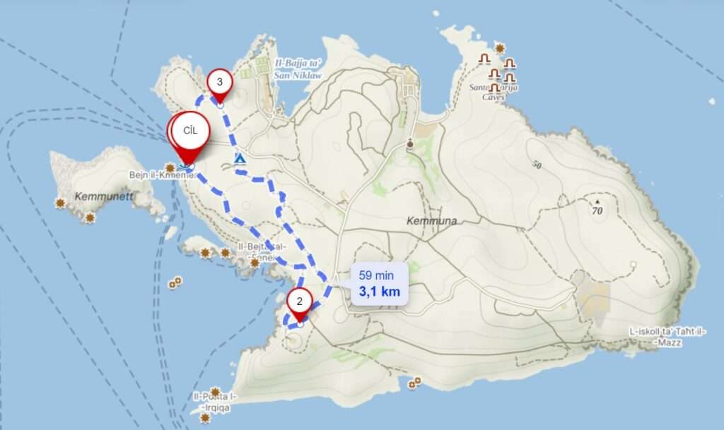 Mapa ostruvku Comino