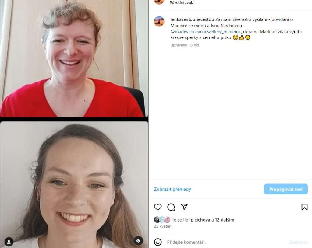 2 fotky z živého vysílání na Instagramu