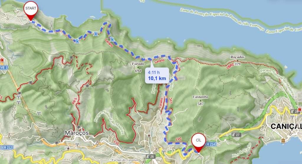 Mapa Vereda do Larano, Levada do Canical