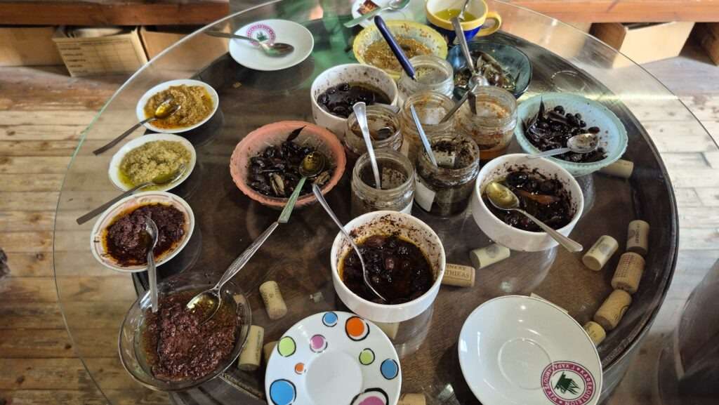 Ochutnávka místních produktů – olivy, tapenády, omáčky